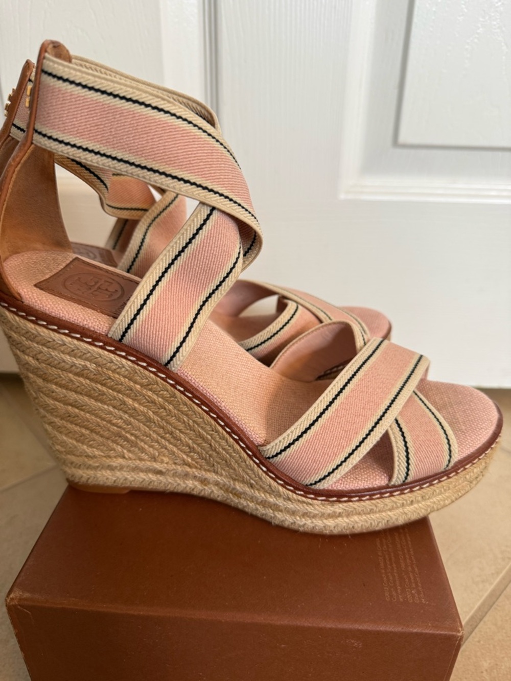 Tory Burch Espadrille Wedge Sandals Blush Pink Size 8.5 - Picture 8 of 11